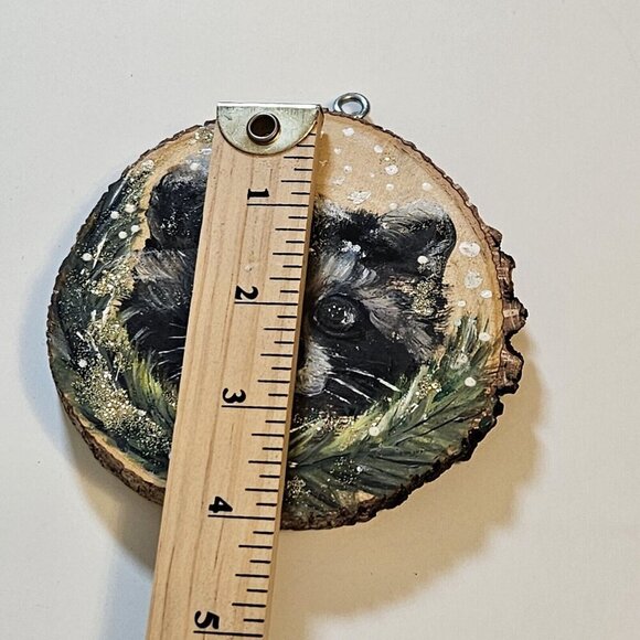 Handmade Round Wood Ornaments Lot of 2 Christmas Winter Hanging Loop Unique Art - Picture 11 of 12